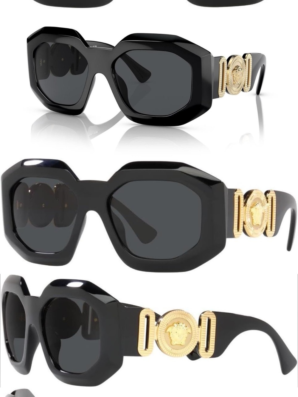 Versace biggie Black Octagonal Sunglasses with Gold Medallion